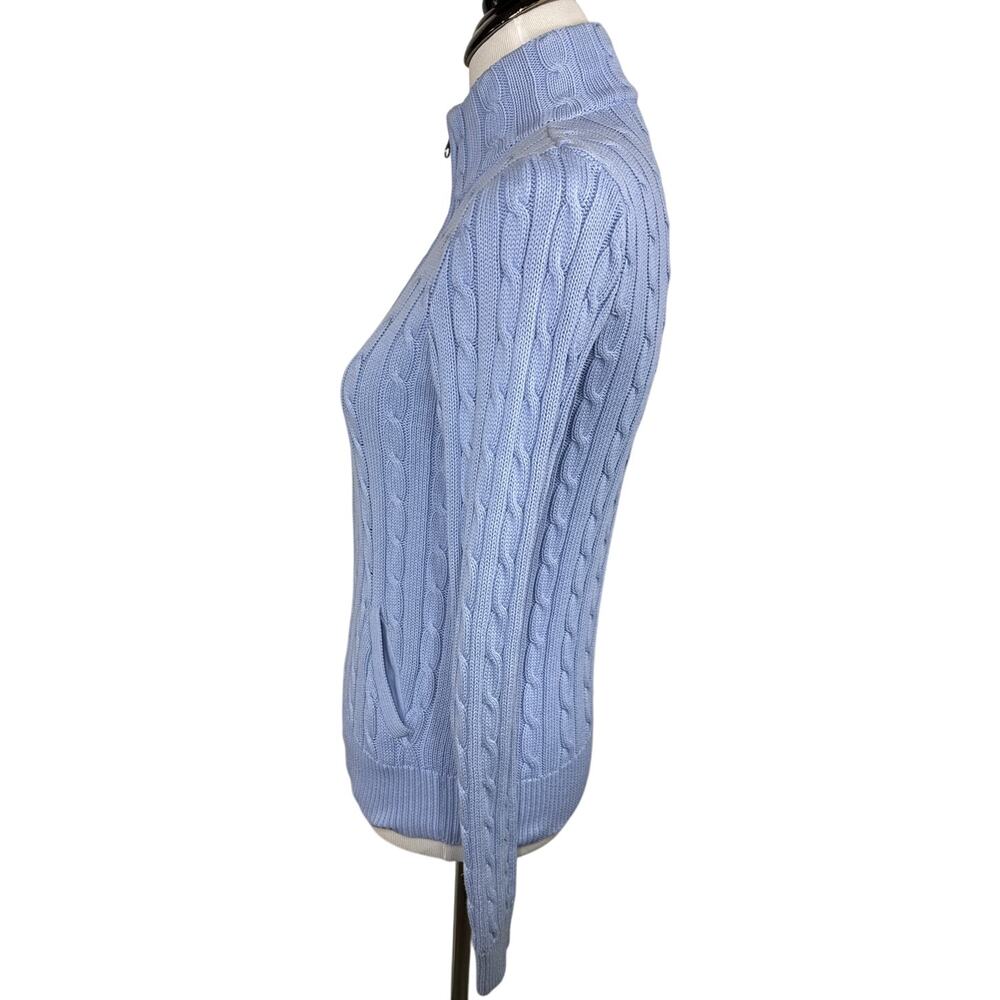 Ralph Lauren Light Blue Cable Knit Cardigan White Pony Y2K 100% Cotton - Picture 4 of 11